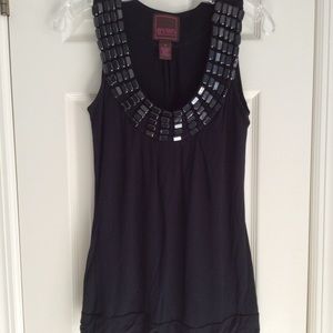 🌟EVEN Black Beaded Sleeveless Tunic Sz M